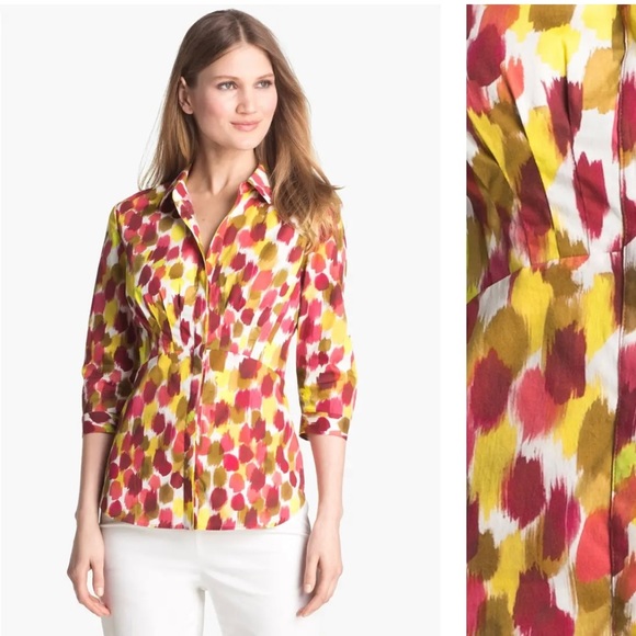 Lafayette 148 Blouse Sabrina Malay Print Top Sz 6 - Picture 2 of 7